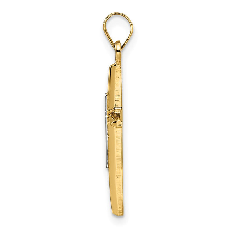 14k Two-tone Gold Polished Solid Double Cross Pendant