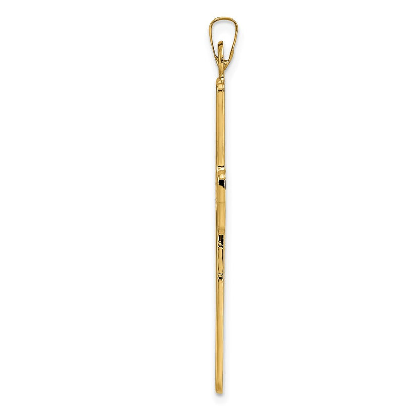 14k Yellow Gold Polished Center Flower Solid Cross Pendant