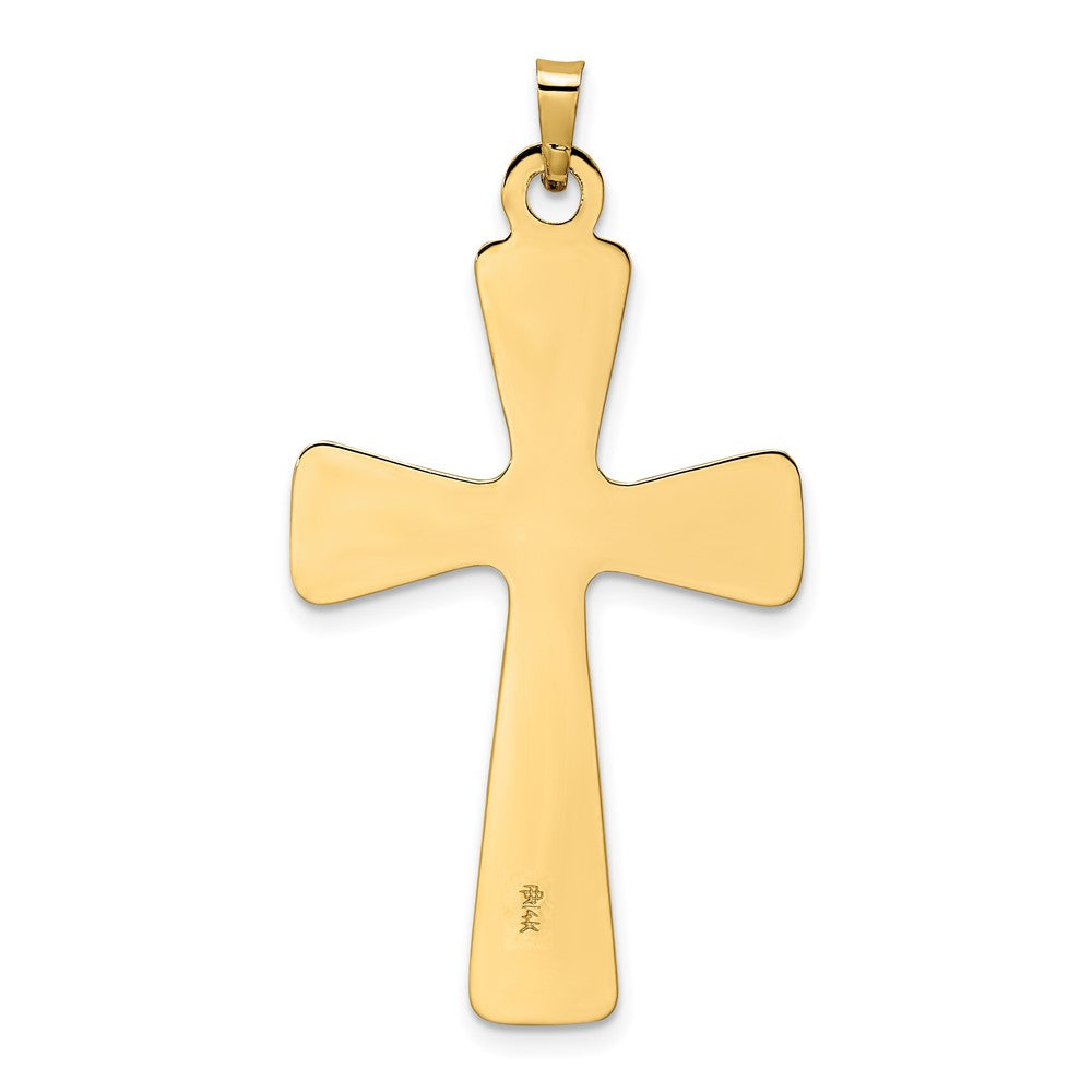 14k Yellow Gold Polished Center Flower Solid Cross Pendant