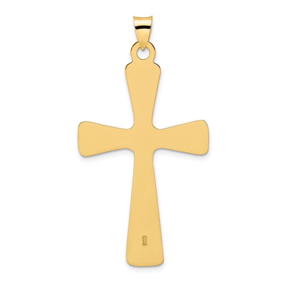 14k Yellow Gold Polished Center Flower Solid Cross Pendant