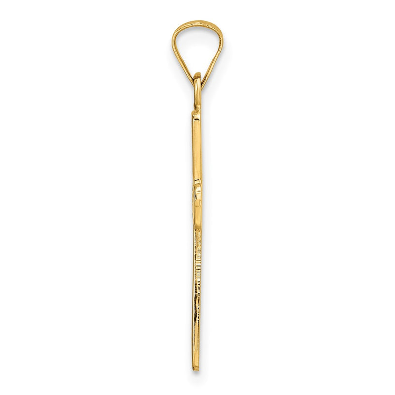 14k Yellow Gold Polished Solid Floral Center Cross Pendant