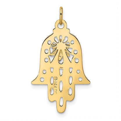 14k Two-tone Gold Polished Filigree Solid Hamsa and Star Pendant