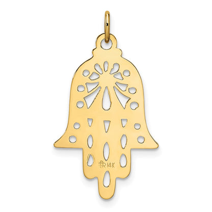 14k Yellow Gold Polished and Textured Solid Hamsa Pendant