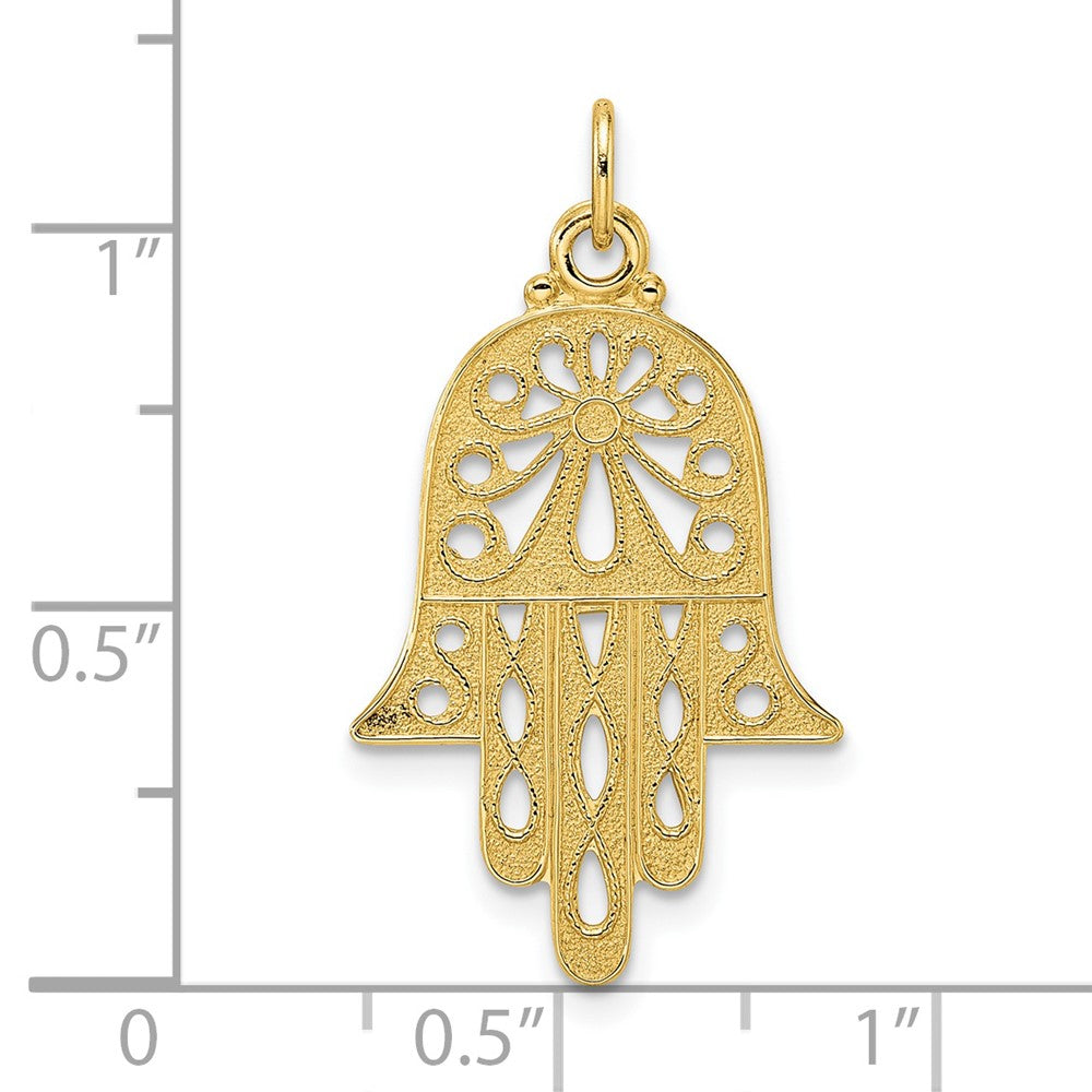 14k Yellow Gold Polished and Textured Solid Hamsa Pendant