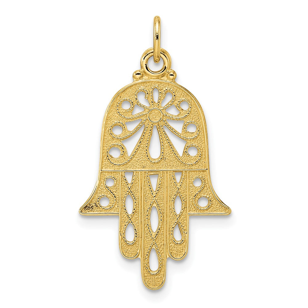 14k Yellow Gold Polished and Textured Solid Hamsa Pendant