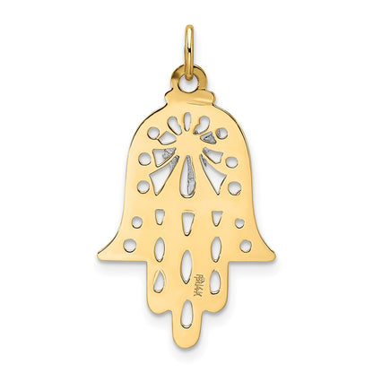 14k Two-tone Gold Solid Hamsa and Chai Symbol Pendant
