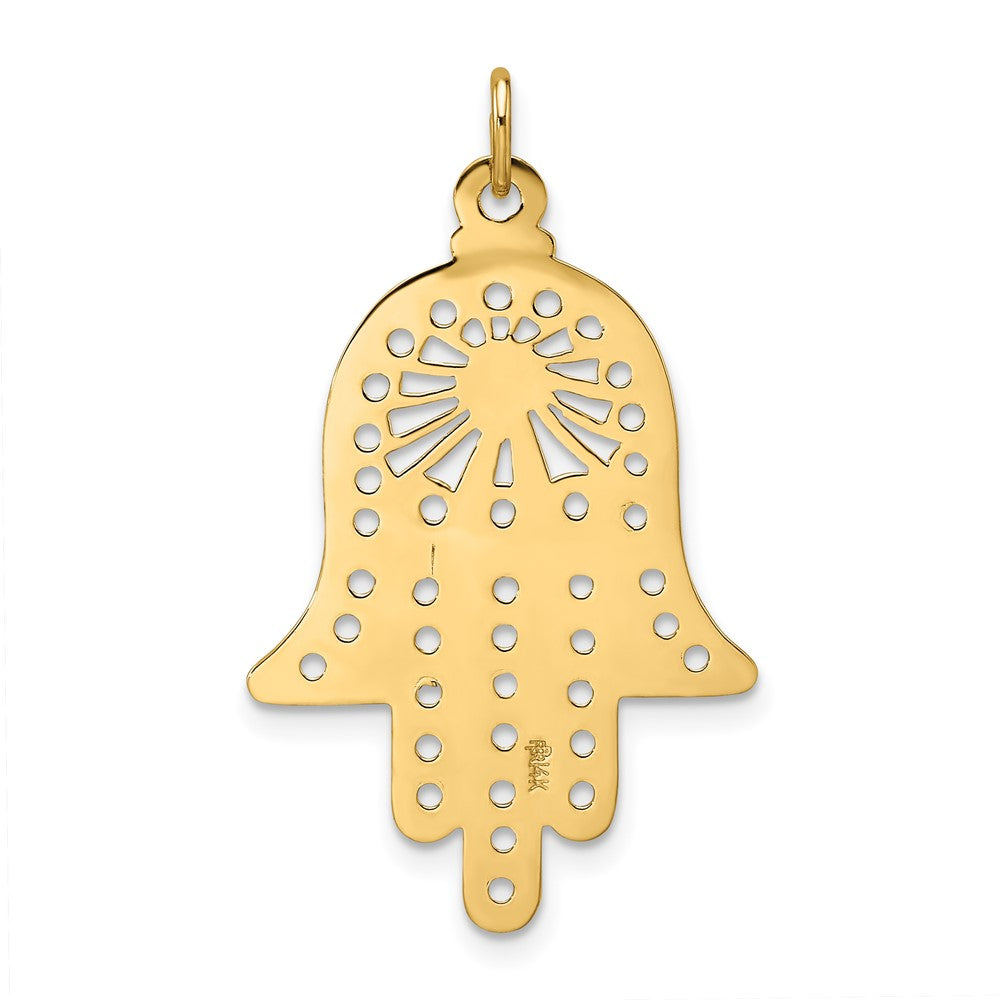 14k Yellow Gold Polished Solid Filigree Hamsa Pendant