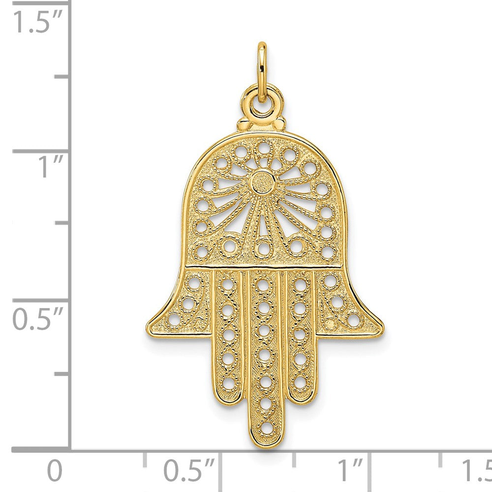14k Yellow Gold Polished Solid Filigree Hamsa Pendant