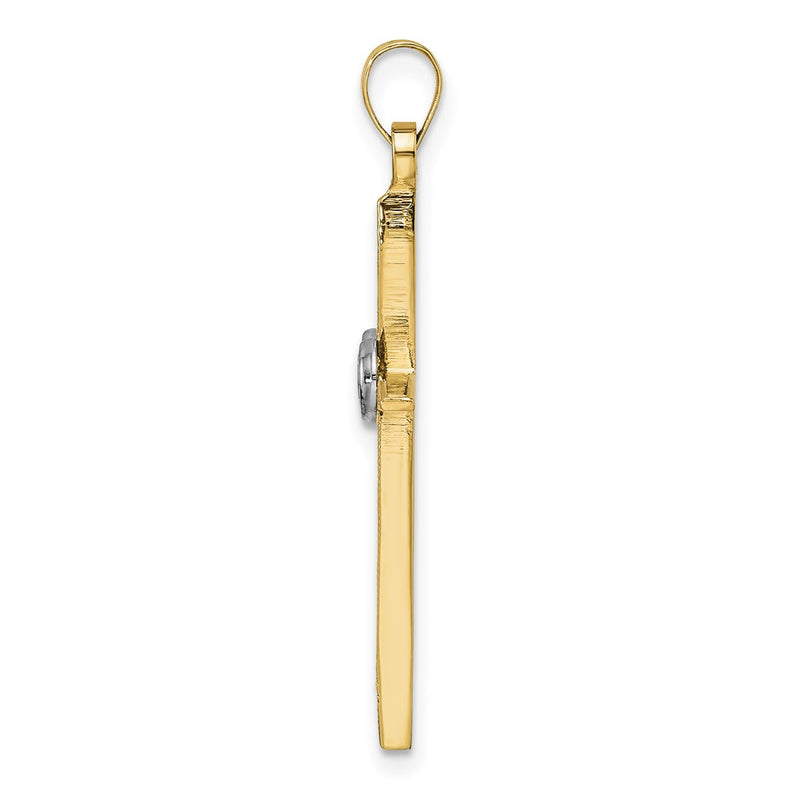 14k Two-tone Gold Polished and Satin Solid Double Ring Cross Pendant