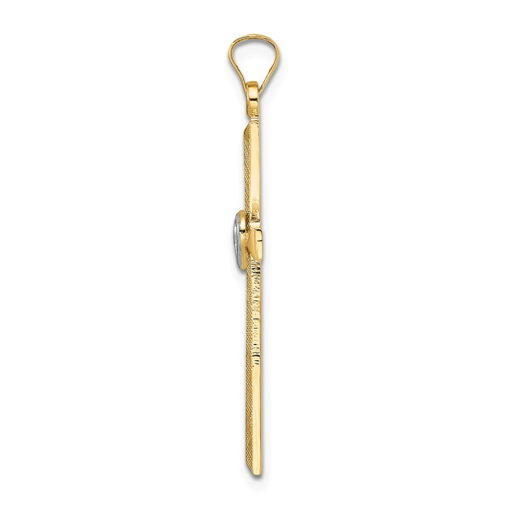 14k Two-tone Gold Solid Double Hearts Cross Pendant