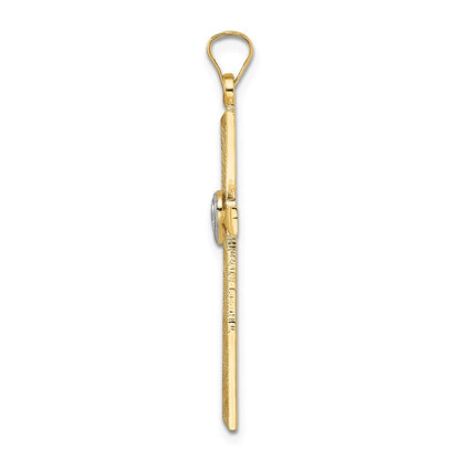 14k Two-tone Gold Solid Double Hearts Cross Pendant