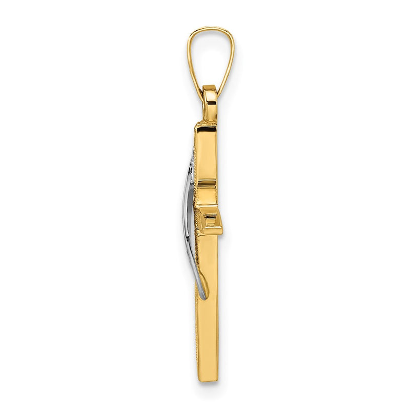 14k Two-tone Gold Polished and Satin Solid Methodist Cross Pendant