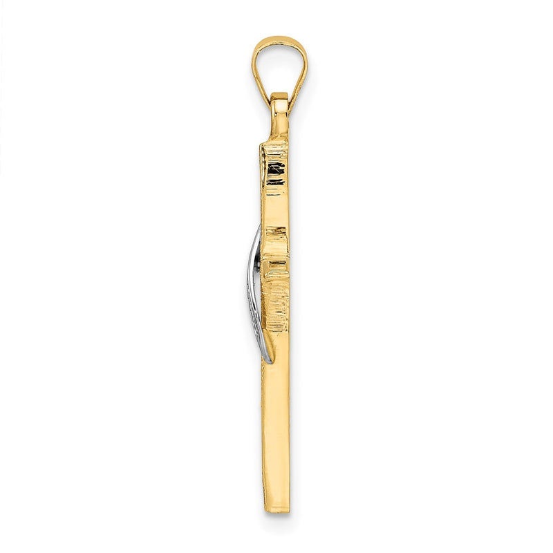 14k Two-tone Gold Polished and Satin Solid Methodist Cross Pendant