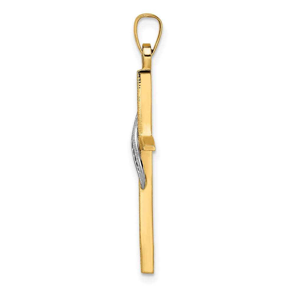 14k Two-tone Gold Solid Methodist Cross Pendant