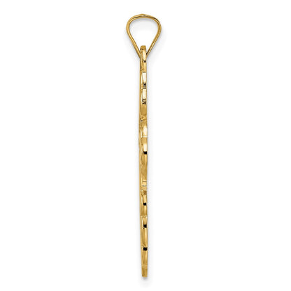 14k Yellow Gold Polished Eastern Orthodox Blue Enamel Solid Cross Pendant