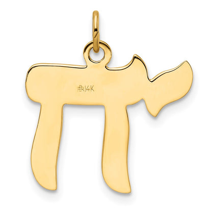 14k Yellow Gold Polished and Textured Solid Chai Symbol Pendant