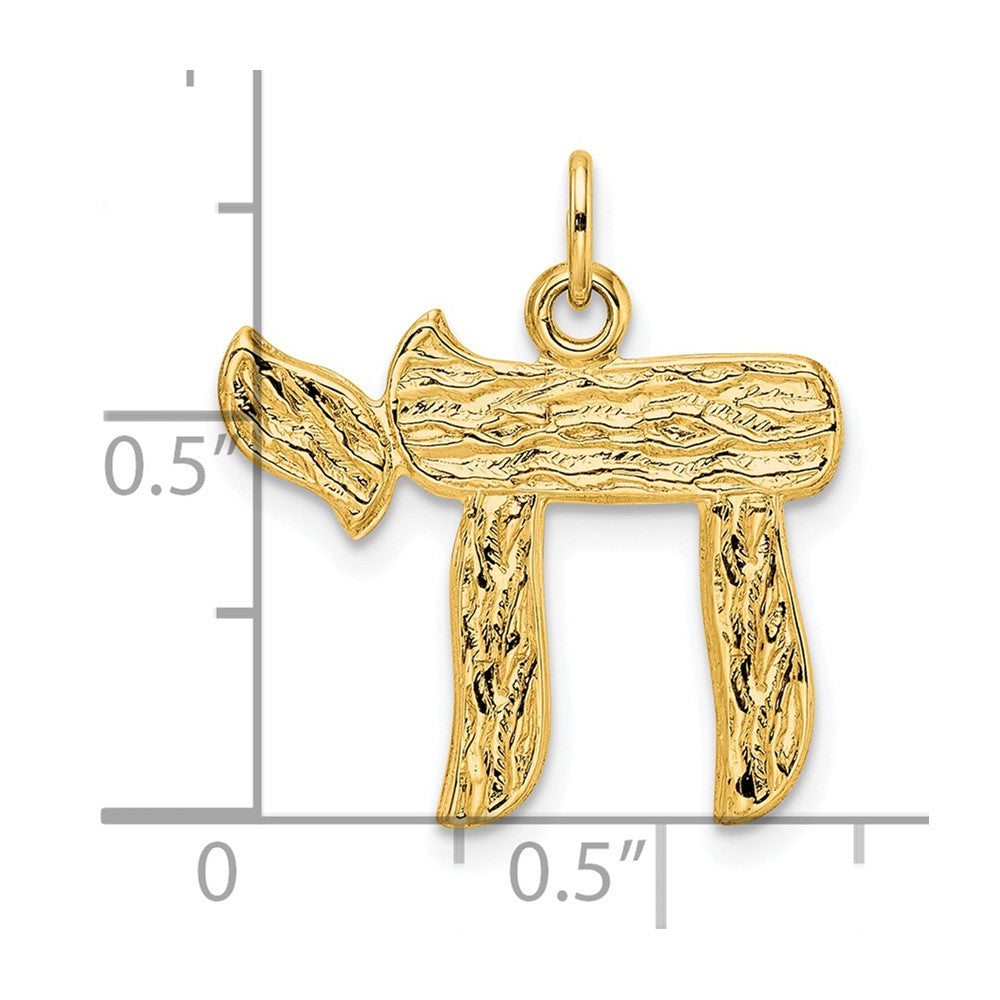 14k Yellow Gold Polished and Textured Solid Chai Symbol Pendant