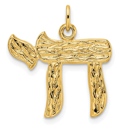 14k Yellow Gold Polished and Textured Solid Chai Symbol Pendant