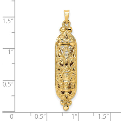 14k Yellow Gold Polished and Textured Solid Mezuzah Pendant