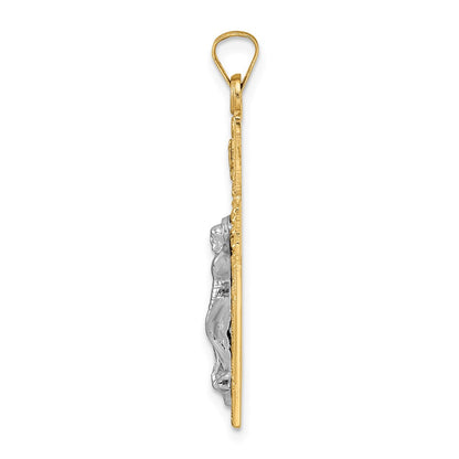 14k Two-tone Gold Polished Wood Texture Solid INRI Crucifix Pendant