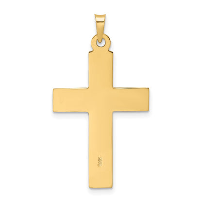14k Two-tone Gold Polished Wood Texture Solid INRI Crucifix Pendant