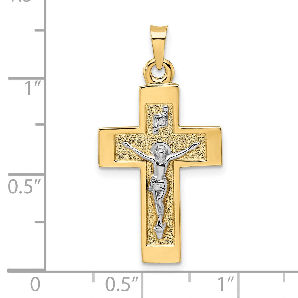 14k Two-tone Gold Polished Solid INRI Crucifix Pendant