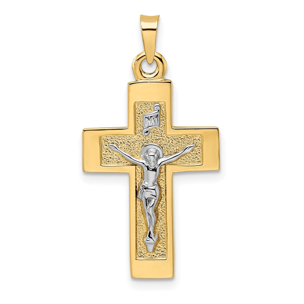 14k Two-tone Gold Polished Solid INRI Crucifix Pendant