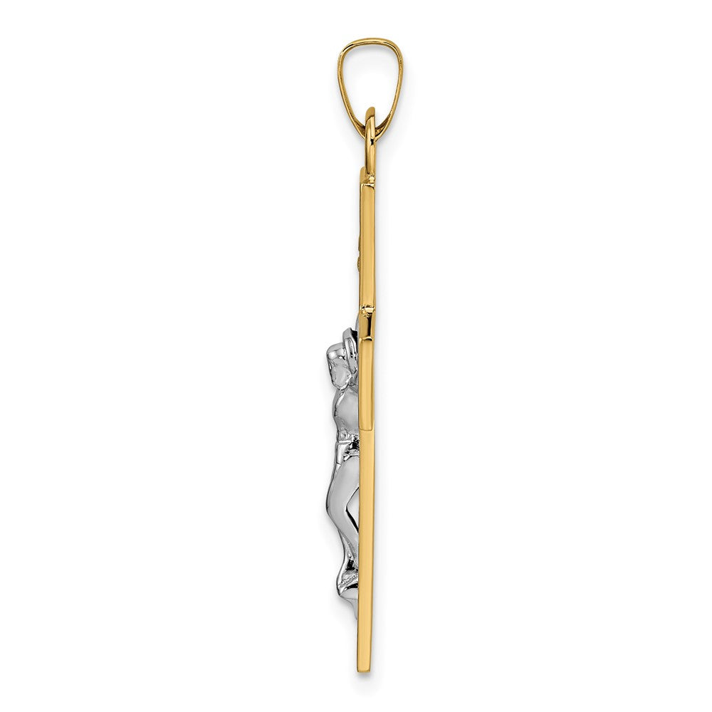 14k Two-tone Gold Polished Solid INRI Crucifix Pendant
