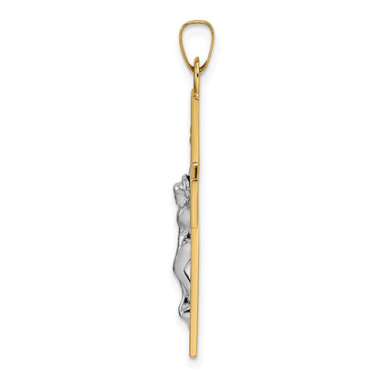14k Two-tone Gold Polished Solid INRI Crucifix Pendant