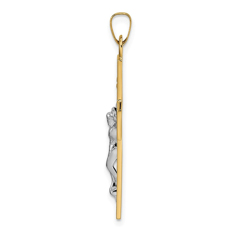 14k Two-tone Gold Polished Solid INRI Crucifix Pendant