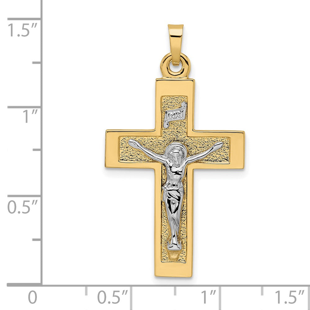 14k Two-tone Gold Polished Solid INRI Crucifix Pendant