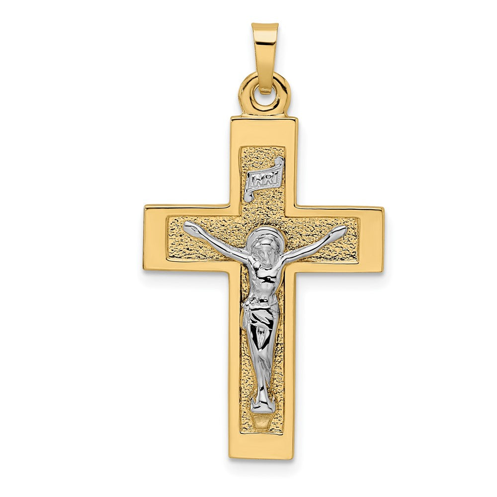 14k Two-tone Gold Polished Solid INRI Crucifix Pendant