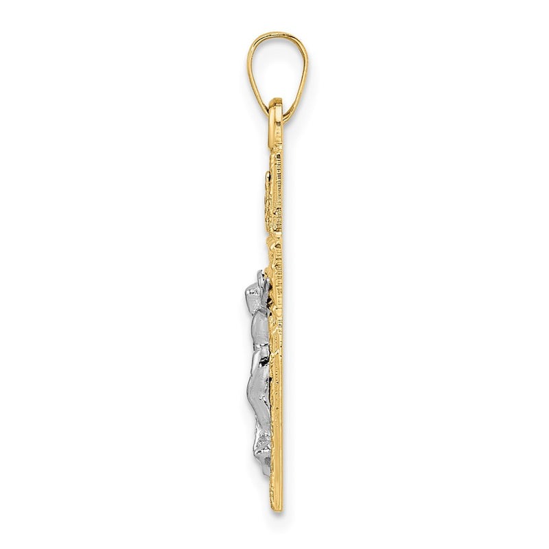14k Two-tone Gold Polished Wood Texture Solid INRI Crucifix Pendant