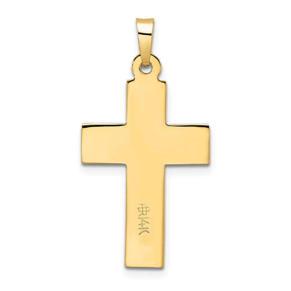 14k Two-tone Gold Polished Wood Texture Solid INRI Crucifix Pendant