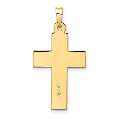 14k Two-tone Gold Polished Wood Texture Solid INRI Crucifix Pendant