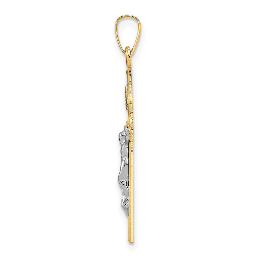 14k Two-tone Gold Polished Solid INRI Crucifix Pendant