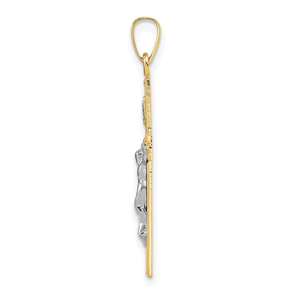 14k Two-tone Gold Polished Solid INRI Crucifix Pendant