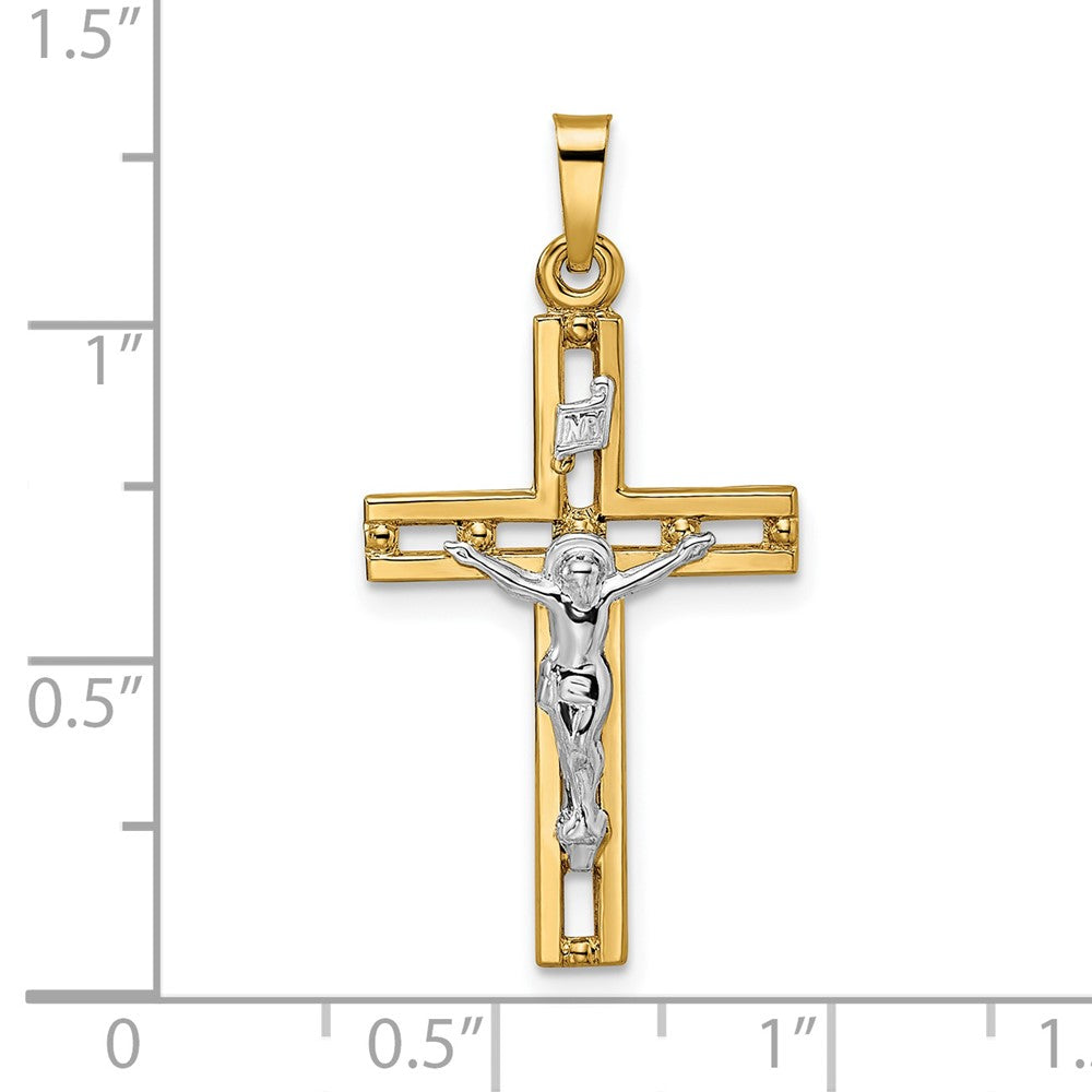 14k Two-tone Gold Polished Solid INRI Crucifix Pendant