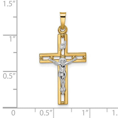 14k Two-tone Gold Polished Solid INRI Crucifix Pendant