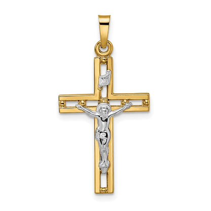 14k Two-tone Gold Polished Solid INRI Crucifix Pendant
