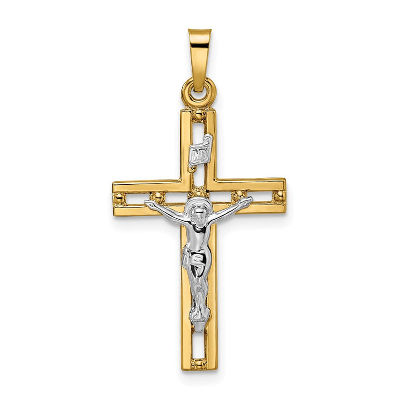 14k Two-tone Gold Polished Solid INRI Crucifix Pendant
