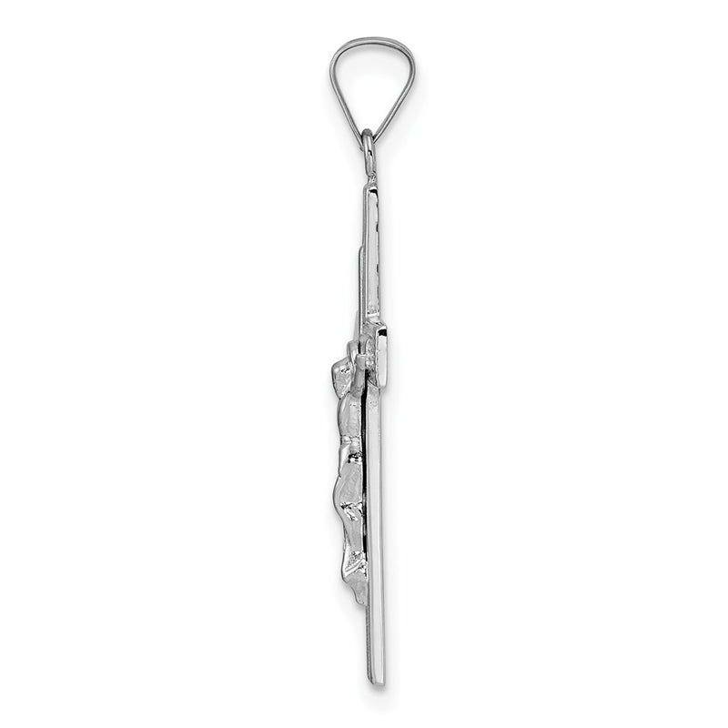 14k White Gold Polished Solid Striped Crucifix Pendant
