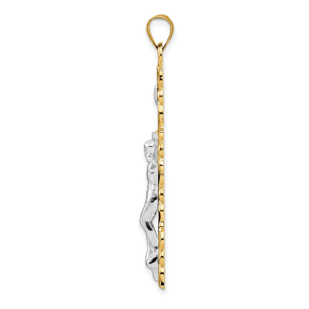 14k Two-tone Gold Polished Solid INRI Crucifix Pendant