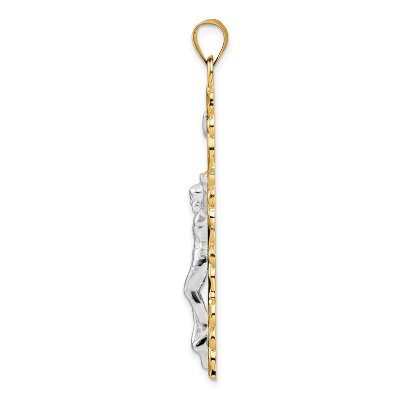 14k Two-tone Gold Polished Solid INRI Crucifix Pendant