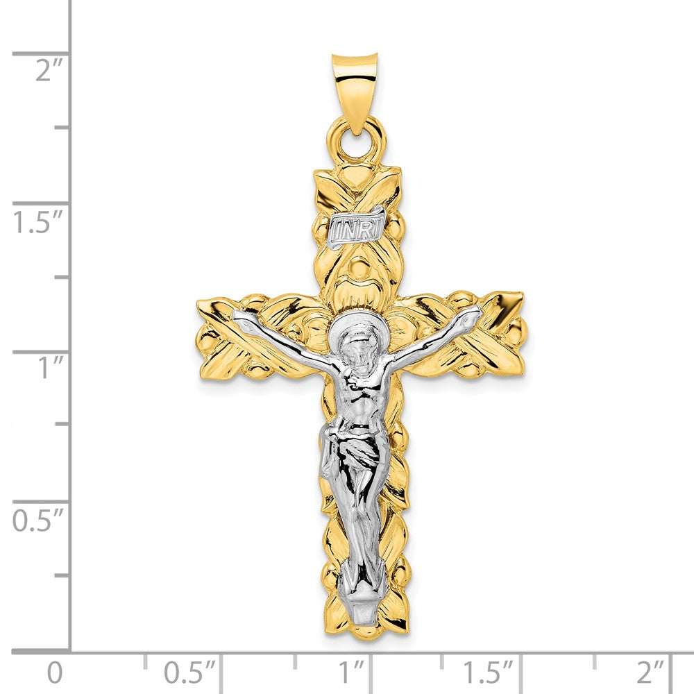 14k Two-tone Gold Polished Solid INRI Crucifix Pendant