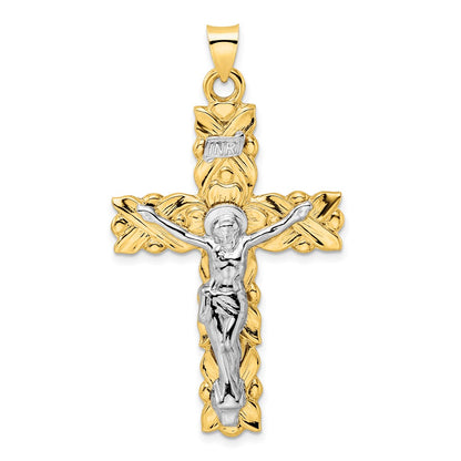 14k Two-tone Gold Polished Solid INRI Crucifix Pendant