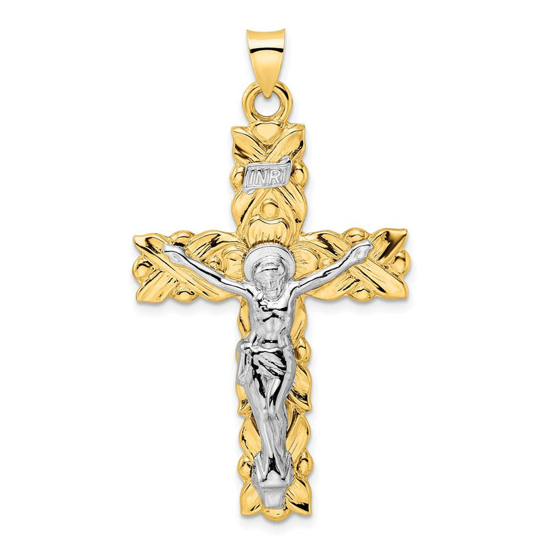14k Two-tone Gold Polished Solid INRI Crucifix Pendant
