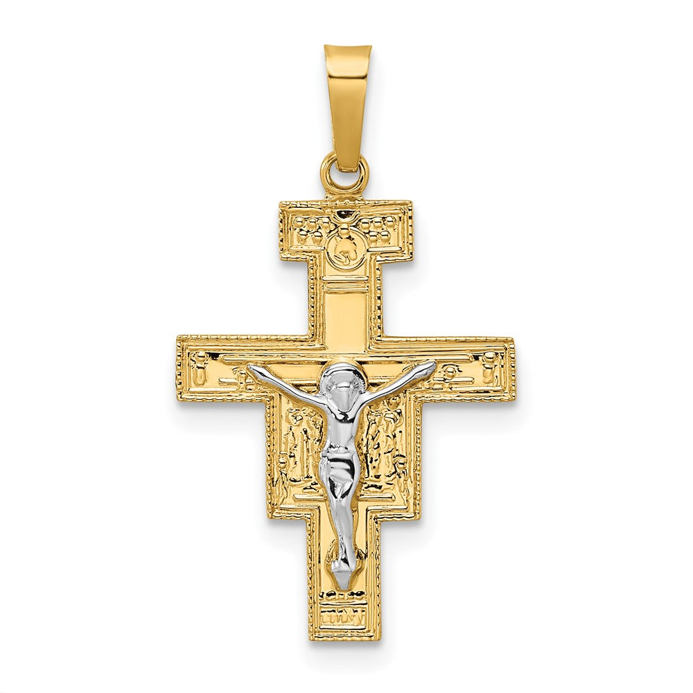 14k Two-tone Gold Solid Crucifix Pendant