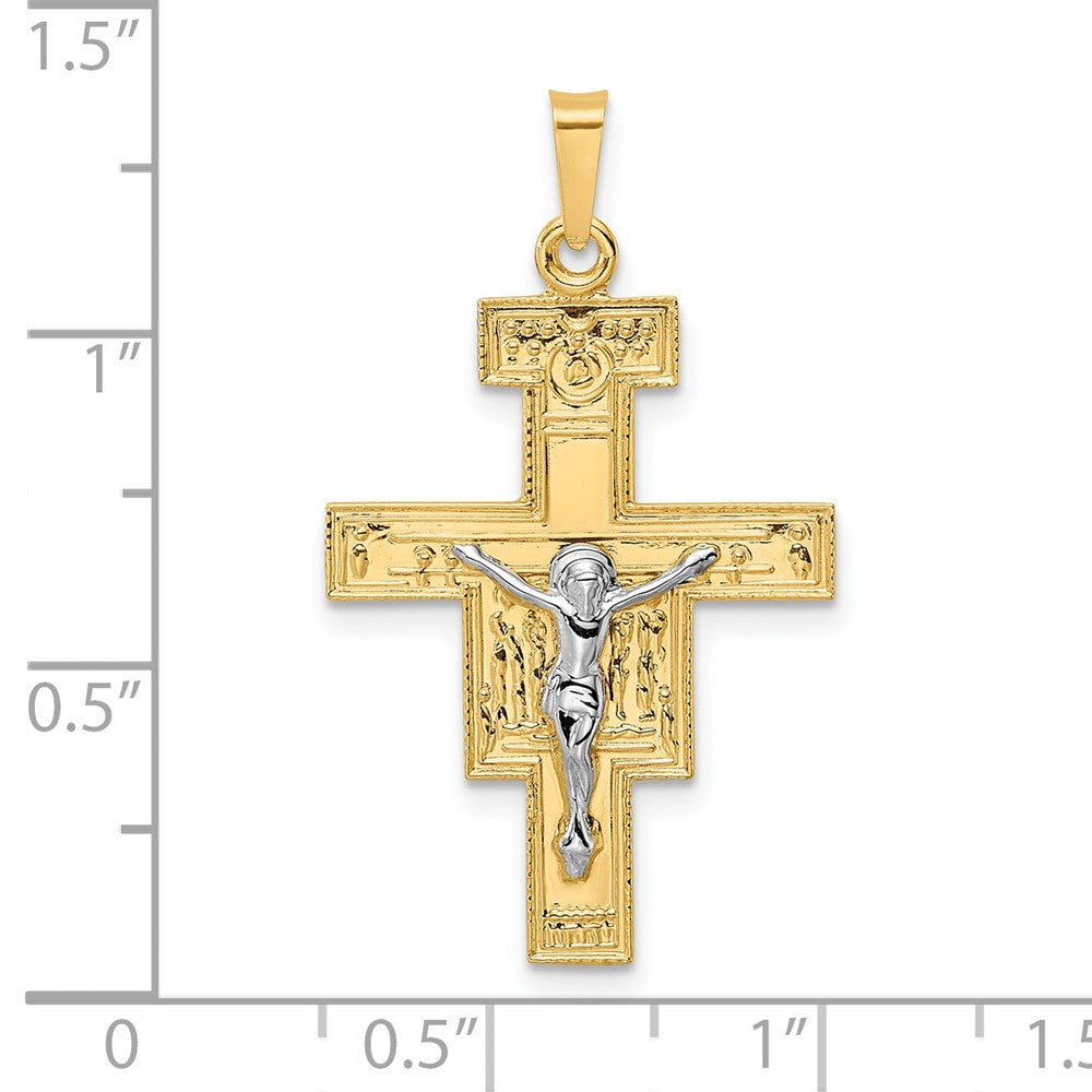 14k Two-tone Gold Solid Crucifix Pendant