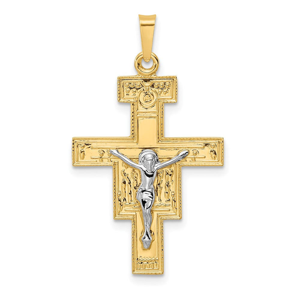 14k Two-tone Gold Solid Crucifix Pendant